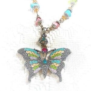 Butterfly Pendant Necklace Multicolor Enamel Rhinestone